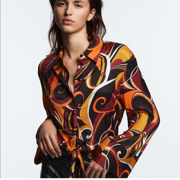 Zara Boho Blouse Bell Sleeves Disco Retro Funky Chic Hippie Vibe Size Small NWT - Picture 2 of 7